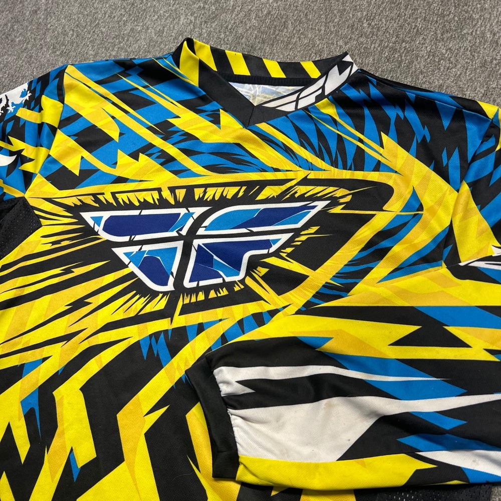 Fly Racing Mens Motocross Jersey Large Yellow Blue Black Graphic Long Sleeve 000